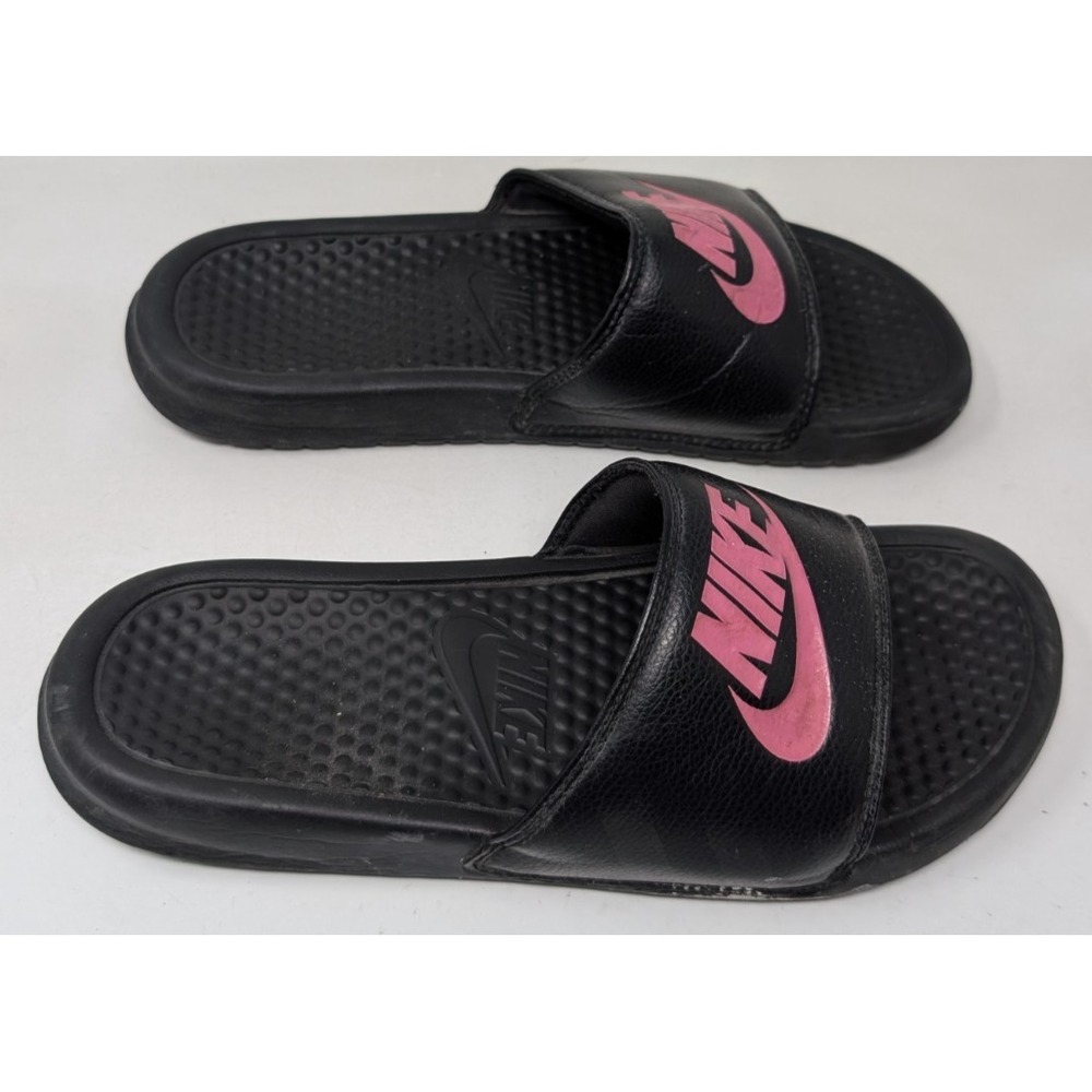 Nike Slides Sandals Womens Size 8 Black Pink Benassi Comfort Slip On 343881-061
